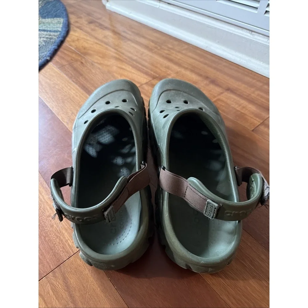 Crocs Offroad Army Green Brown Adjustable Straps Slides Men's Size 13